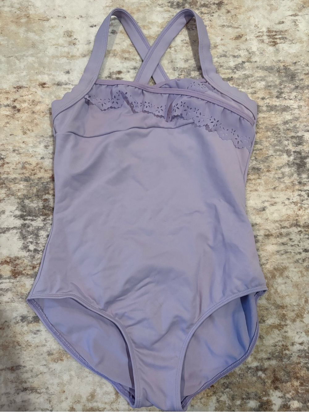 Bloch Lavender Kids leotard with Scalloped Ruffle